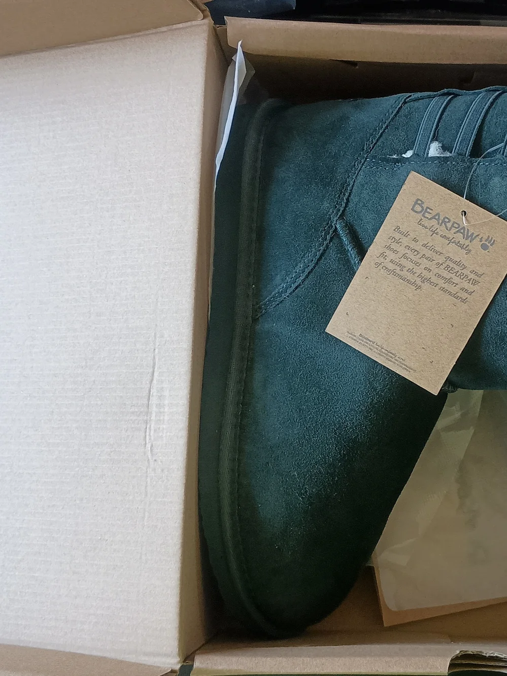 Bearpaw Suede Shearling Lined Short Boots in Dark Green